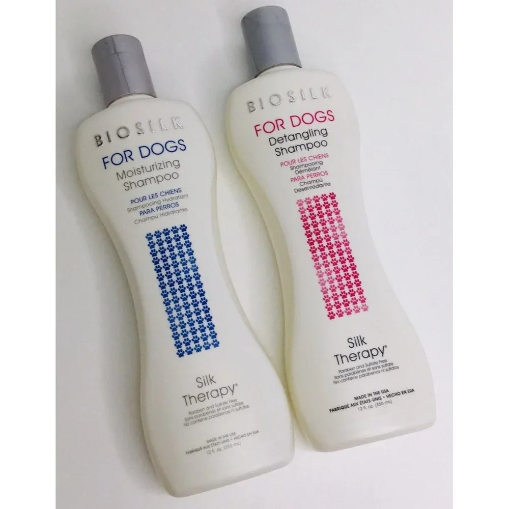 2 BIOSILK DOGS Silk Therapy DETANGLING Shampoo MOISTURIZING Shampoo 12oz